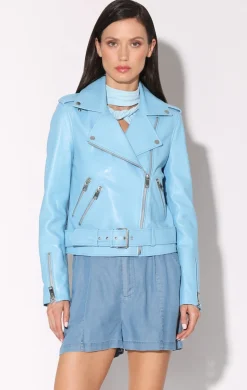 Leather>Walter Baker Allison Jacket, Sky Blue-Leather