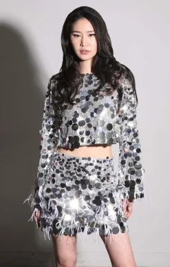 Bottoms>Walter Baker Darcy Skirt, Silver Starlet Sequin