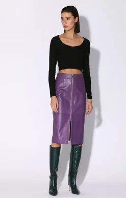 Leather>Walter Baker Galette Skirt, Amethyst-Leather