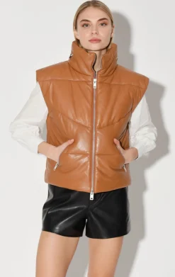 Jackets>Walter Baker Landon Vest, Camel-Puffer Leather
