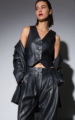 Tops>Walter Baker Leslee Vest, Black-Leather