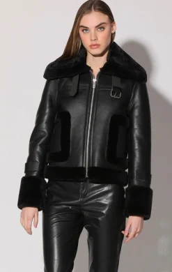Jackets>Walter Baker Lianna Jacket, Black Leather/ Black Fur