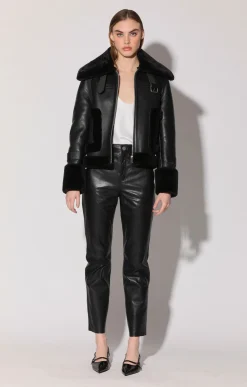 Leather>Walter Baker Lianna Jacket, Black Leather/ Black Fur