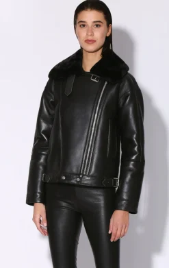 Jackets>Walter Baker Mariah Jacket, Black Leather Black Fur-Leather Shearling