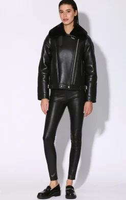 Jackets>Walter Baker Mariah Jacket, Black Leather Black Fur-Leather Shearling