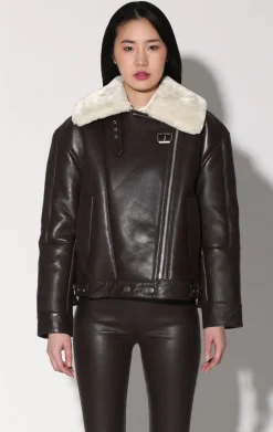Jackets>Walter Baker Mariah Jacket, Mocha Leather Off White Fur-Leather Shearling