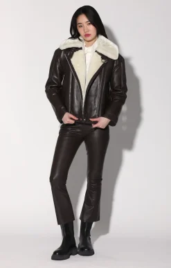 Jackets>Walter Baker Mariah Jacket, Mocha Leather Off White Fur-Leather Shearling