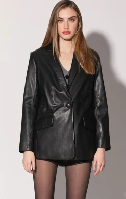 Leather>Walter Baker Mia Blazer, Black-Leather