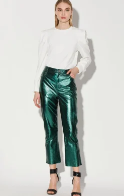 Bottoms>Walter Baker Selma Pant, Emerald Metallic-Leather