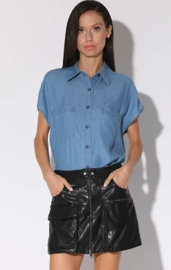 Leather>Walter Baker Shirley Skirt, Black-Leather