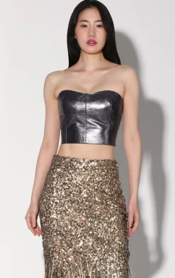 Tops>Walter Baker Tanvi Top, Gunmetal-Leather