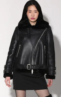Leather>Walter Baker Whitney Jacket, Black Leather/ Black Fur-Leather