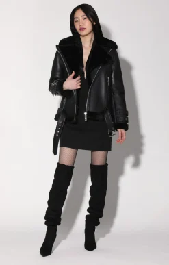 Leather>Walter Baker Whitney Jacket, Black Leather/ Black Fur-Leather